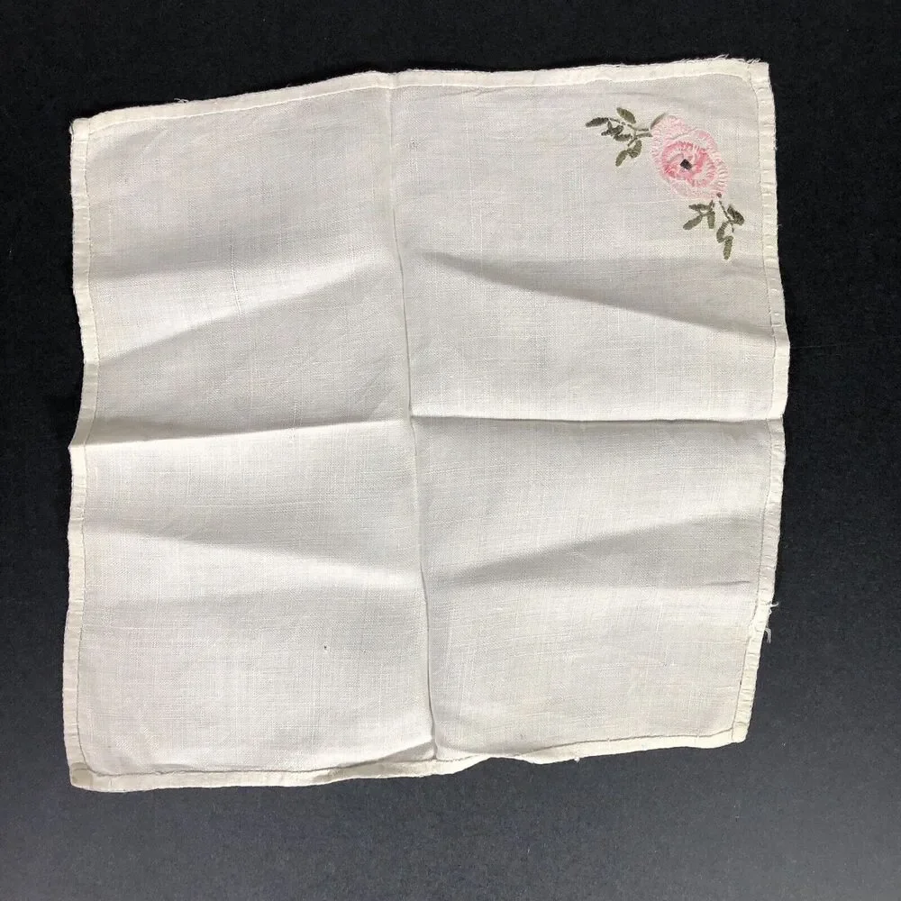 Vintage Small Table Topper Linens Blue and Pink Flowers Needlepoint Handmade 3pc